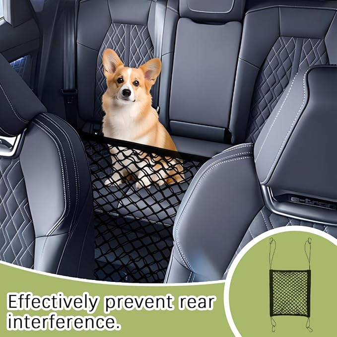 Mandark Dog Car Net Barrier, Stretchable Vehicle Pet Barrier with Safety Mesh Organizer, Auto Backseat Baby Divider Barrier & Storage Bag Accessories, Universal for SUV, RV, Truck