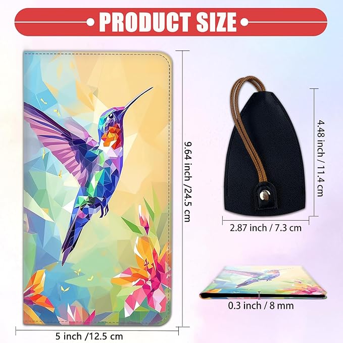 Car Registration Holder, PU Leather Vehicle Card Document Glove Box Organizer, Women Interior Auto Accessories Case for Cards, Driver License Car Insurance Holder, Colorful Hummingbird Abstract