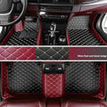 Custom Personalized Floor Mats for Cars - Luxury Full Coverage All Weather Mats, Anti-Slip Leather Mat Set, Fit for 99% of Cars, SUVs & Trucks (Wine Red, C-Double Color)