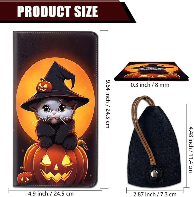 Car Registration and Insurance Holder, PU Leather Auto Document Holder for Men&Women, Vehicle Glove Box Compartment Organizer with Magnetic Shut for Driver's License, Cute Halloween cat Pumpkin