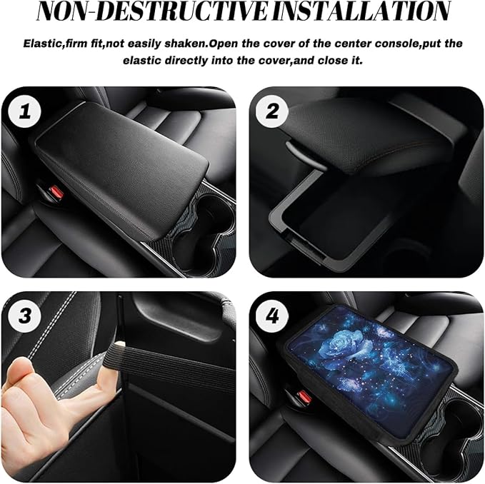 CLOHOMIN Blue Rose Car Armrest Center Console Cover Butterfly Vehicle Center Console Armrest Cover Pad for Most Cars Trucks SUVs Auto Interior Accessories Arm Rest Pad Cushion