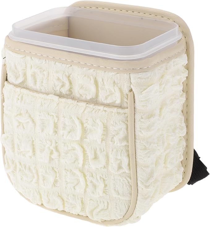 Car Trash Can Portable and Hanging 5.9" Length 4.3" Width 7.5" Height Trash Bin Fabric Beige White 1 Pcs
