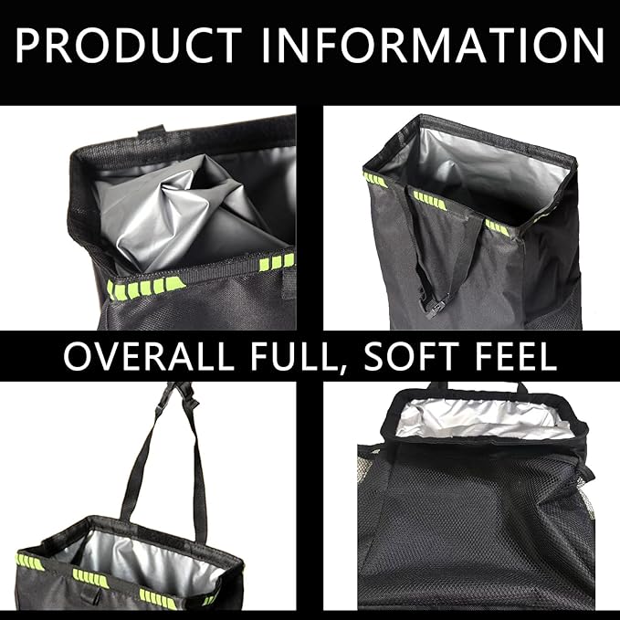 1 Pcs Hanging Car Trash Can With Storage Pockets,Foldable Hanging Large Capacity Garbage Bin,Car Trash Bag,Car Organizers And Storage(Black)