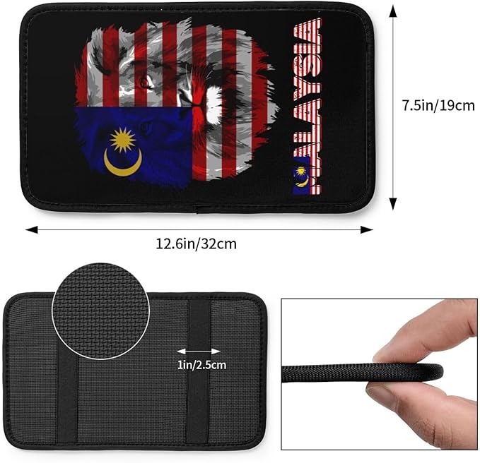 Vintage Malaysia Malaysian Flag Lion Head Auto Center Console Armrest Cover Car Handrail Box Cushion Pad Mat Universal Fit Most Vehicle Sedan Truck SUV Soft Comfort Decor Accessories