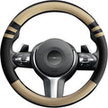 Sport Steering Wheel Cover for Cars – Premium Black & Beige NAPA Leather, Dynamic Stitching, Enhanced Grip, Comfortable Fit for 15 Inch Wheels, Easy to Install (Beige, M-15)
