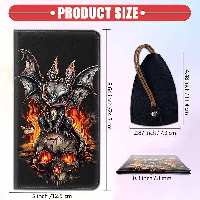 Car Registration and Insurance Card Holder for Women Men, Waterproof PU Leather Glove Box Car Organizer with Magnetic Shut, Vehicle Document Holder for Driver License,Cards, Black Baby Dragon + Skull