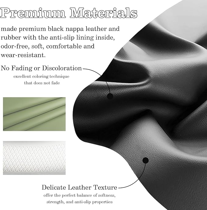 Black Avocado Green Car Steering Wheel Cover, Nappa Leather, Bottom Color Blocking, Universal 14.5-15 Inch Leather Anti-Slip Breathable Auto Steering Wheel Covers for Men Women
