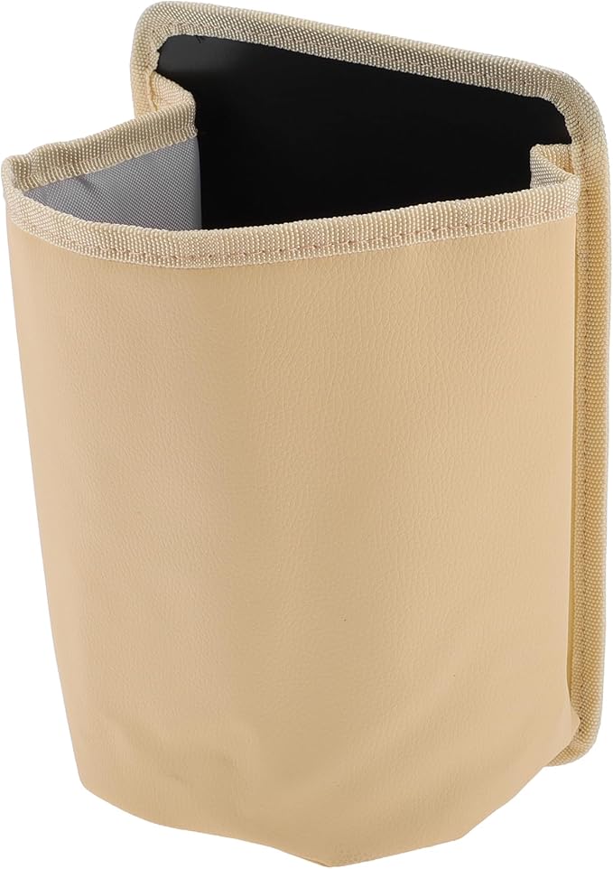 Car Trash Can Front Seats 6.7" Length 4.7" Width 9.8" Height Auto Trash Bin Faux Leather Beige Hanging