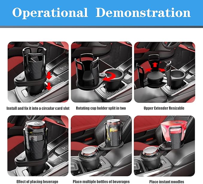 Adjustable Expandable Cup Holder for car Most Cars Trucks SUVs.-Car Cup Holder Expander fit cola Coffee Cups,2 in 1 cupholder Expander Compatible with Big Paper Bucket. (BJ-2388)