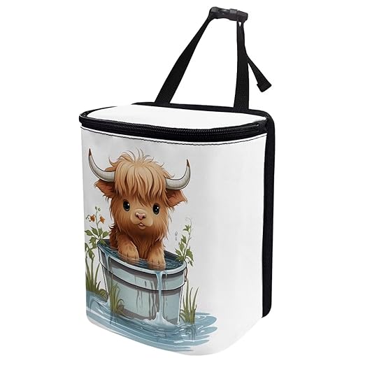 Cute Highland Cow Car Trash Can Easy to Install Hanging Garbage Bin for Back Seat Leak Proof Lightweight Car Garbage Cans Fashion Car Interior Accessories for Most Cars, SUVs