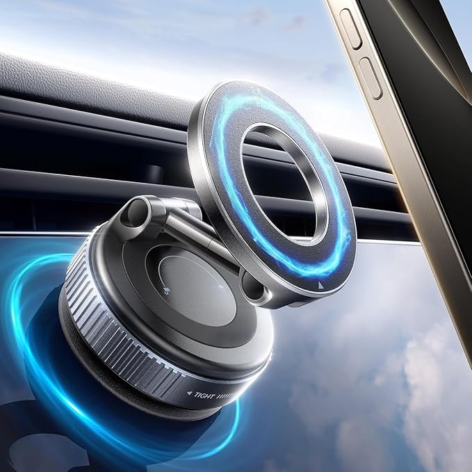WRJ Car Phone Holder, [96+LBS Suction+2500gf Magnetic] 360° Adjustable Car Phone Mount for Magsafe, Cell Phone Holder for Your Car/Gym/Mirror/Smooth Surface-Black