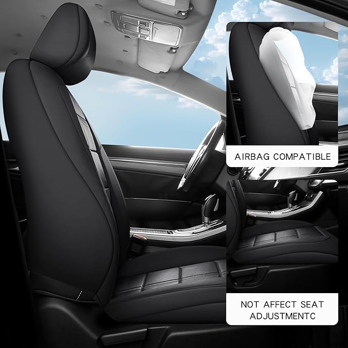 crossmiles Faux Leather Car Seat Covers Full Set, Foam Seat Cover for Car, Universal Car Seat Protector with Waterproof and Breath Fit for Cars, Trucks, SUV, Vans (Black Square)