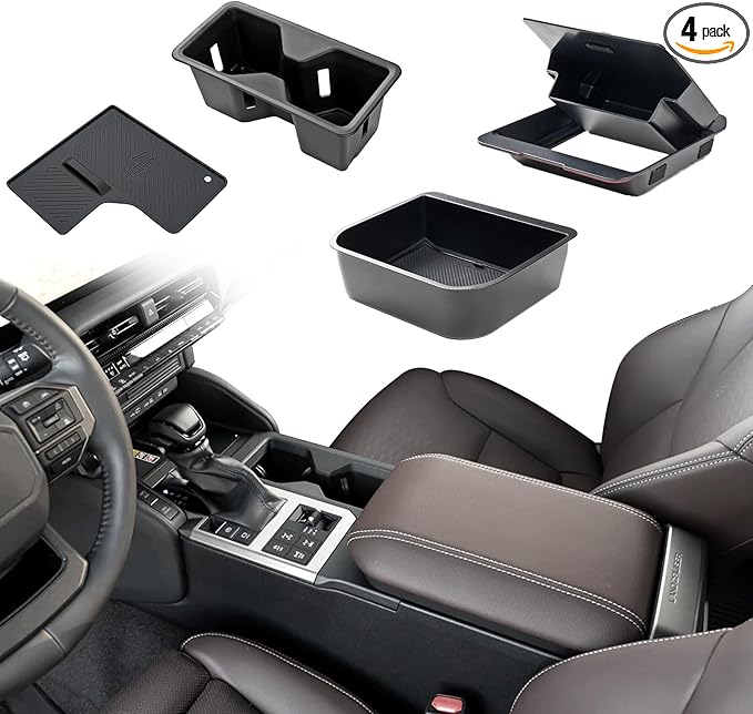 ELECFRESH 4PCS Center Console Organizer Tray for 2024 2025 Toyota Land Cruiser 250 Accessories, Armrest Storage Box Armrest Hidden Storage Box Cup Holder