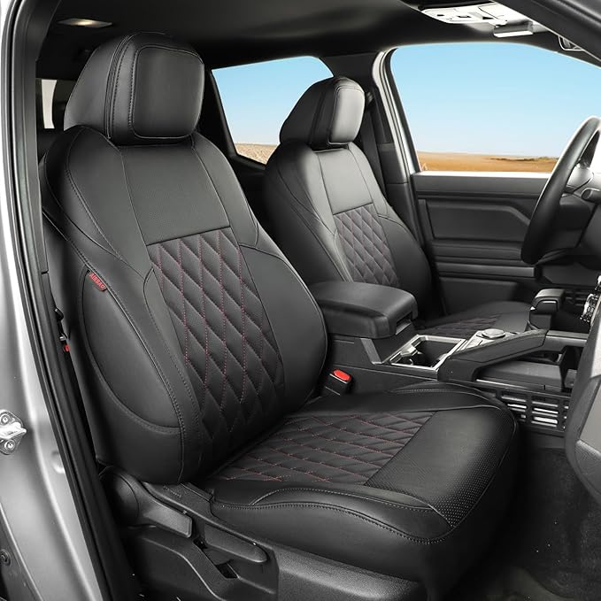 coverdream Front Tacoma Seat Covers for 2024-2026 Toyota Tacoma SR,SR5,TRD Sport,TRD Off-Road,Limited Truck,Fully Covered,Luxury Waterproof Leather Car Seat Protector (Front Row Only,Black & Diamond)