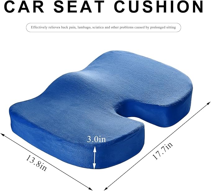 Car Seat Cushion, Memory Foam Cushion for Tailbone Pain & Sciatica Relief, Ergonomic Seat Cushion Comfortable Chair Relief Pillow for Car Office Wheelchair, car Accessories (Royal Blue)