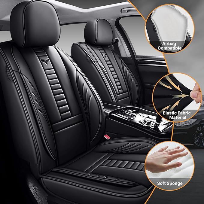 Pengchen Auto Front Seat Covers Fit for Honda Civic 2017-2025, 3D Front Split Bench Protection Compatible with Side Airbag Black & Black Line