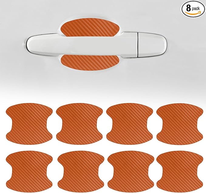 8PCS Car Door Handle Cup Scratch Protector, Car Door Handle Sticker, Scratch Auto Door Protective Film, Car Accessories Car Door Handle Protective Films Universal for Cars (Orange, 8PCS)