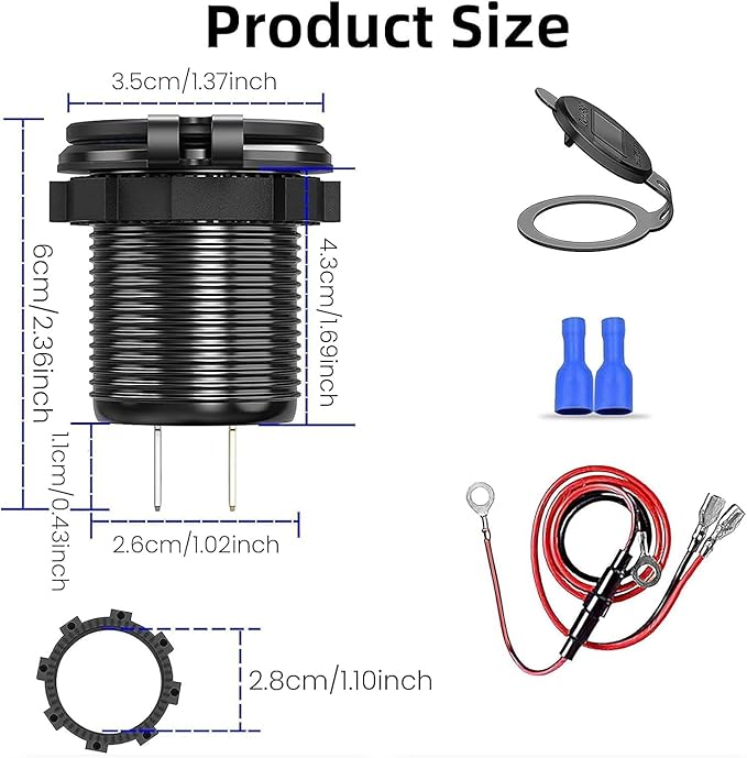 12V USB Car Socket, 3-Port Marine Aluminum USB Quick Charge Waterproof Cigarette Round USB C 12V Outlet for Car Golf Cart Boat Marine Bus Truck RV Marine Motorcycle etc(2QC+1PD(1Pack))