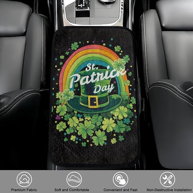 Bulopur St. Patrick's Cuckold Car Center Console Cushion Pad Flannel Center Console Cover Easy to Install Car Decor Accessories Auto Universal Car Interior Accessories Car Arm Rest Cover