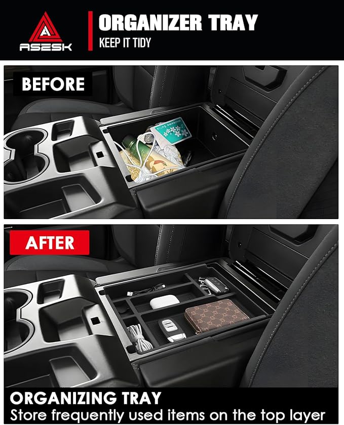 ASZSK for 2019-2026 Chevy Silverado/Sierra 1500& 2020-2026 Silverado 2500HD 3500HD (Split-Bench Folding Seat) Center Console Upper Center Console Organizer ABS Materials