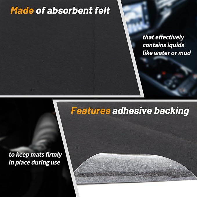 WILLBOND 10 Pcs Self-Adhesive Disposable Car Floor Mats, 15.7"x19.6" Black Felt with Adhesive Backing, 1mm Thick, Universal Match Floor Protectors for Car Detailing, Wash, SUV & Truck Detailing