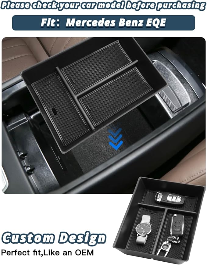 Ruiya Mercedes EQS/EQE Center Console Organizer for Mercedes EQS/EQE Accessories ABS Material Armrest Console Organizer Compatible with (2022-2026) Mercedes EQS 450 & (2023-2026) EQE 350