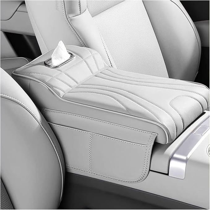 Car Armrest Cover for Buick Enclave 2008-2020 2021 2022 2023 2024 2025 2026, PU Leather Armrest Pad, Anti-Slip Waterproof Center Console Cover, Console Protector for SUV Truck Sedan,C White