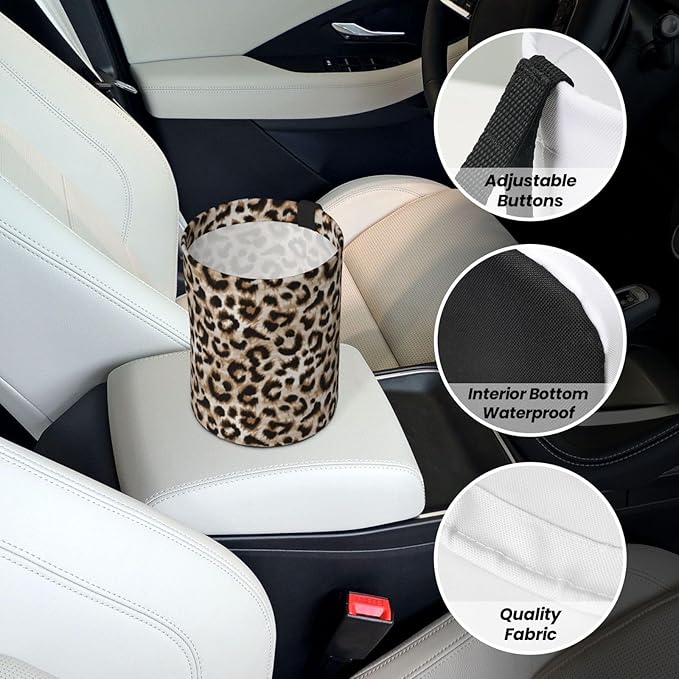 OEDTF Leopard Car Trash Can,Car Accessories Waterproof Car Organizer Foldable Portable Trash Bin Can Be Hung on The Back Seat Garbage Can for Various Cars