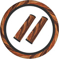 Wood Steering Wheel Cover Elastic Non-Slip Car Steering Wheel Covers with Seat Belt Shoulder Pad for Women Men