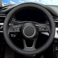 Nappa Premium Leather Steering Wheel Cover, Non-Slip, Breathable, Universal 14.5-15 inch Car Steering Wheel Protector for Women Men, Anti-Slip, Black