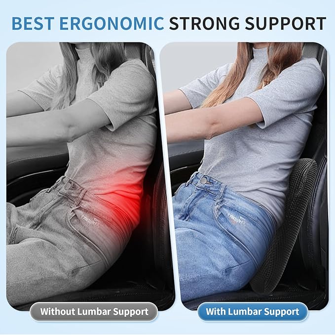 Dijialun Lumbar Support Pillow for Car, Memory Foam Back Support Lumbar Pillow for Car, Gaming, Office Chair, Ergonomic for Lower Back Pain Relief, Softness Breathable Removable Mesh Cover, Black