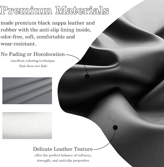 Black Gray Car Steering Wheel Cover, Nappa Leather, Bottom Color Blocking, Universal 14.5-15 Inch Leather Anti-Slip Breathable Auto Steering Wheel Covers for Men Women