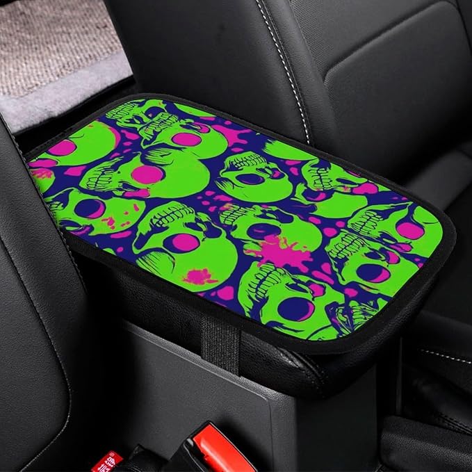 Car Center Console Cover, Cool Funny Zombie Skull Armrest Pad Seat Box Cushion Non-Slip Arm Rest Cover Interior Decor Accessories Universal Fit Most Vehicle
