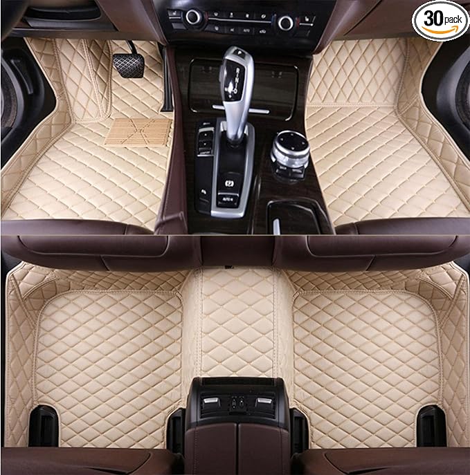 Custom Luxury Leather Car Floor Mats Upgrade Your Car's Interior All-Weather Protection for Cars, SUVs, Trucks Compatible with Automotive Floor Mats (Beige)