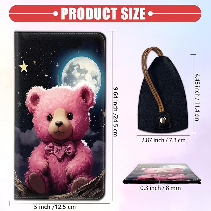 Car Document Holder with Magnetic Shut, Car Registration & Insurance Card Holder, Waterproof PU Leather Glove Box Organizer Vehicle Accessories Driver License for Women/Men, Cute Pink Bear Art