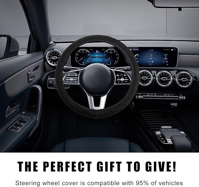 Car Steering Wheel Cover, 15 Inches Automotive Steering Wheel Protector, Elastic Stretch Steering Wheel Cover for Most Vehicles, Universal Interior Decor Car Accessories (Black)