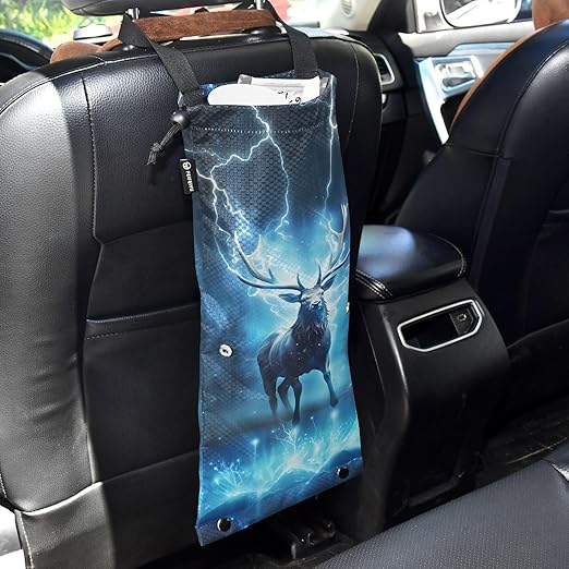 ALAZA Hanging Car Trash Bags Garbage Bag Trash Can for Back Seat Small Deer Myth Washable Storage Bag Retractable 2 Pack