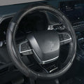 KAFEEK Genuine Leather Steering Wheel Cover 15 inches, Pure Cowhide Steering Wheel Cover Men Women, Car Accessories for Car SUV Truck, Black
