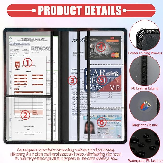 Car Document Holder with Magnetic Shut, Car Registration & Insurance Card Holder, Waterproof PU Leather Glove Box Organizer Vehicle Accessories Driver License for Women/Men, Scarlet Bald Eagle