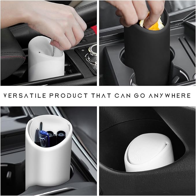 Mni Car Trash Can with Lid, Portable Silicone Auto Garbage Container for Cup Holder, Multipurpose Trash Bin for Car Home Office, Waterproof Leakproof Small Vehicle Trash Can (Black)