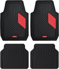 Coverado Heavy-Duty PVC Car Floor Mats Full Set – Red Metallic Heel Pad, All-Weather Protection for Front & Rear, Non-Slip Backing, Easy-to-Clean Liners, 4 Pcs