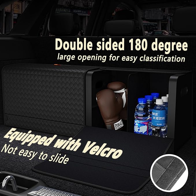 GMQ Car Trunk Organizer for SUV,Car Organizers and Storage with Collapsible Storage, Magnetic Lid Large Capacity for SUV, Truck, MPV (Weave Black, L-21.5×13×12.5 IN)