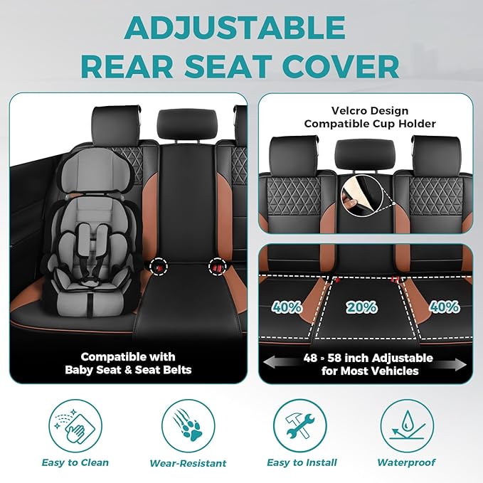 FEINEPRO Brown and Black Car Seat Covers Only Front 2pc - Breathable Faux Leather Universal Seat Covers for Cars, Automotive Protector Fit for Most Sedan SUV Pick-up Truck
