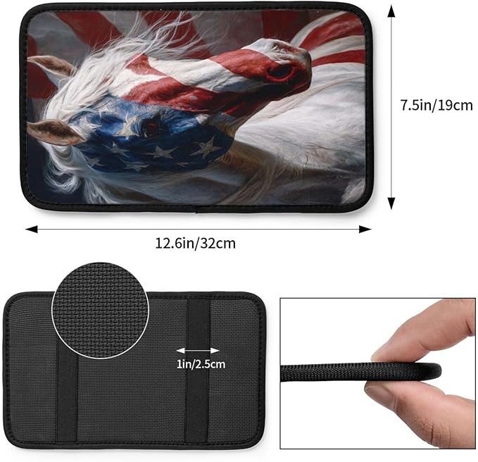 American Flag Horse Center Console Cover Pad, Car Armrest Seat Box Cover Cushion Universal for Most Vehicle SUV Truck, Car Interior Accessories Decor, Protect from Pet Claws & Dirt