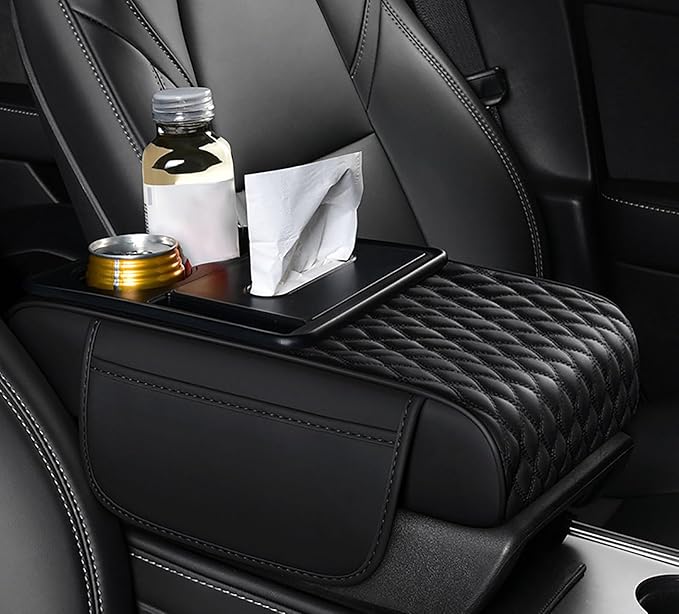 Car Armrest Center Console Cover for Toyota Prius (XW20) 2.Gen 2003 2004 2005 2006 2007 2008 2009 2010, Center Console Pad with Cup Holder, Multifunctional Armrest Cushion,B Black