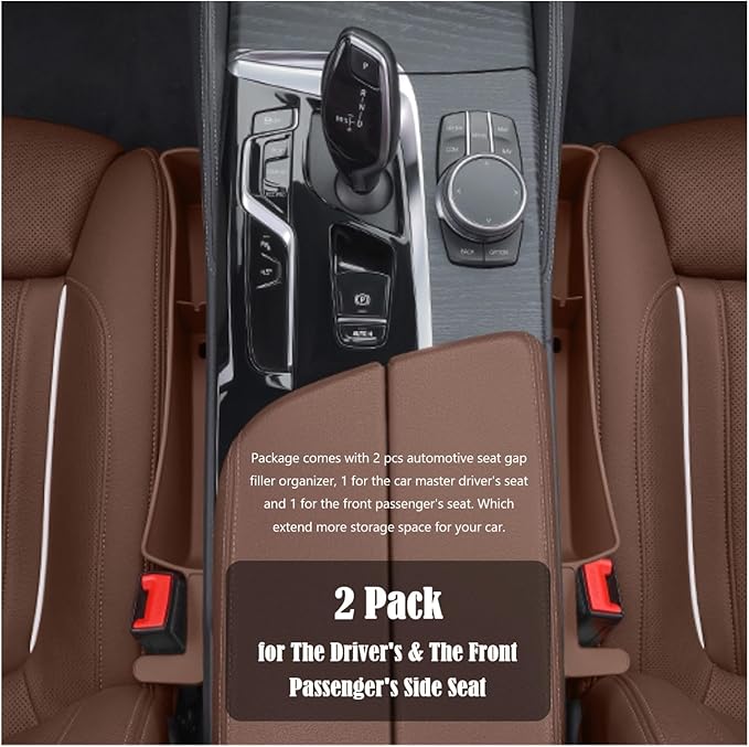 Berylins Seat Gap Storage Box for Your Car,Trucks, Auto Seat Gap Filler Organizer 2 Pack, Fill the Gap Space Between the Console and Side Seats, Universal Car Accessories Gap Storage Organizer, Brown
