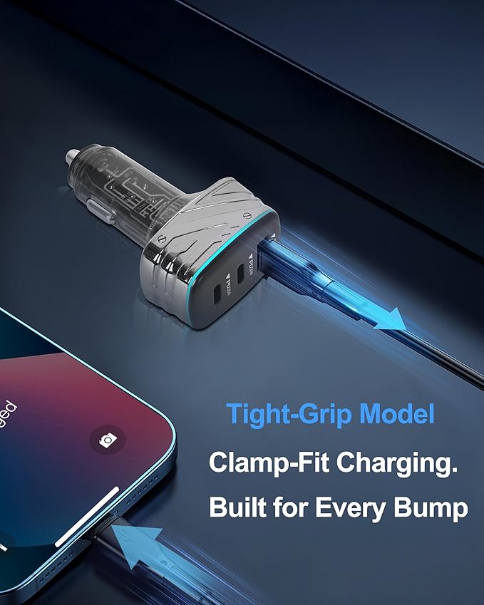 NOUOWA 82.5W USB C Car Charger, 3-Port (Dual Type-C Port & USB-A), Compact Fast Charging, Soft Blue Light, Cigarette Lighter Adapter for iPhone 16e/15/14, Galaxy S25/S24, Google Pixel, iPad & MacBook