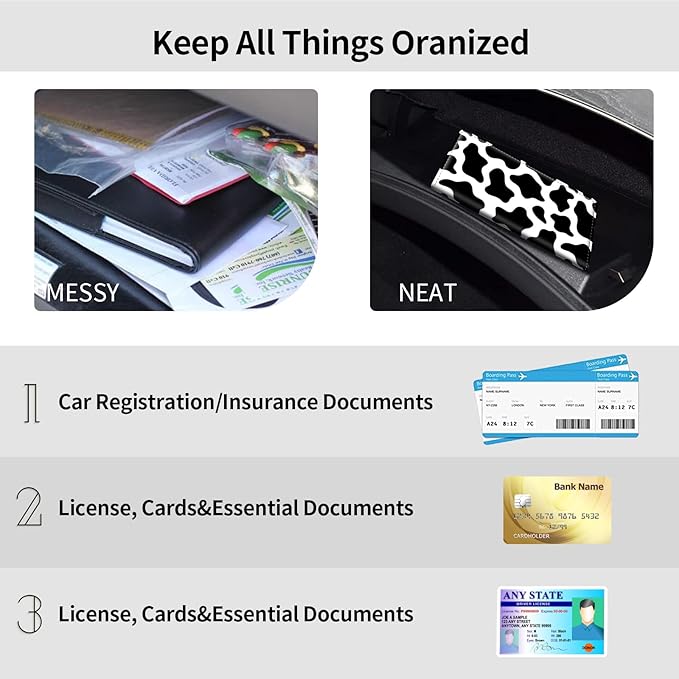 Mxfdegf Car Registration and Insurance Holder, Leather Car Glove Box Organizer, Cool Car Accessories for ID, Driver's License Cards & Essential Document, business cards, Men&Women,Cute Cow