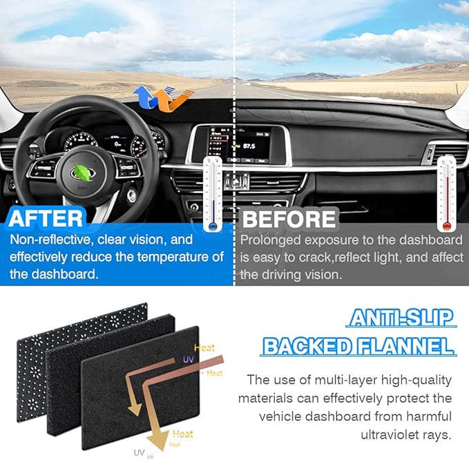 CARTIST Custom Fit for Suede Dash Cover 2016 2017 2018 2019 2020 Kia Optima Dashboard Mat Non-Slip Dash Mat Pad Carpet Odorless Sunshade Glare UV Rays Protector