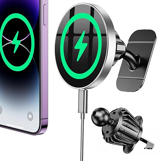 Coolpow for Magsafe Car Mount Charger【100% Stable】 15W Magsafe Car Charger Magnetic Phone Holders for Your Car Accessories for Women Men car Phone Holder Wireless Car Charger for iPhone (Gray)